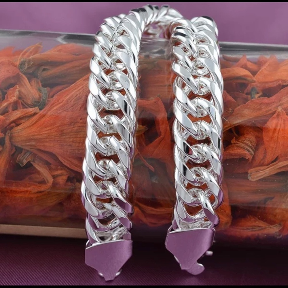 .925 STERLING SILVER 9” QUAD CUBAN SILVER BRACELET
